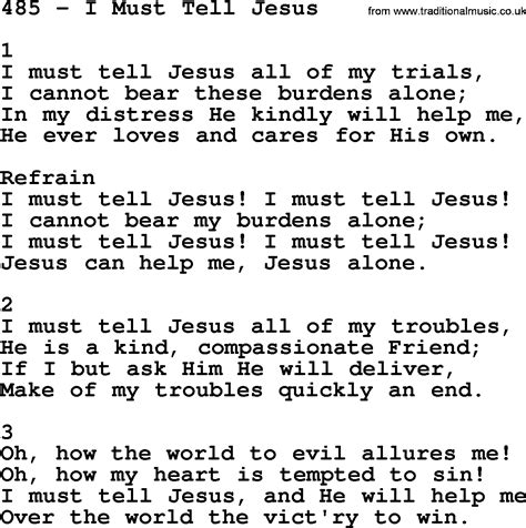 Adventist Hymnal, Song: 485-I Must Tell Jesus, with Lyrics, PPT, Midi ...