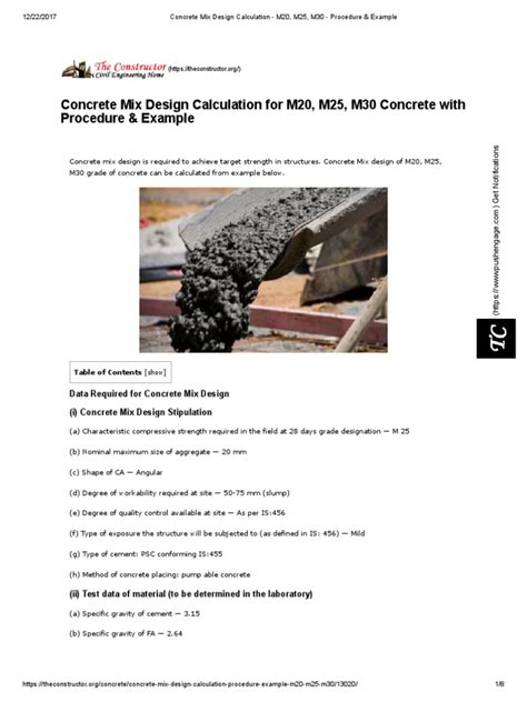 Concrete Mix Design Calculation - M20, M25, M30 - Procedure & Example ...