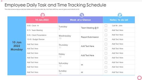 Employee Daily Task And Time Tracking Schedule | Presentation Graphics ...