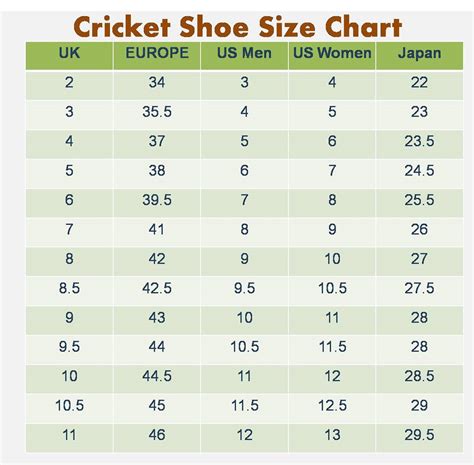 Mens Printable Shoe Size Chart