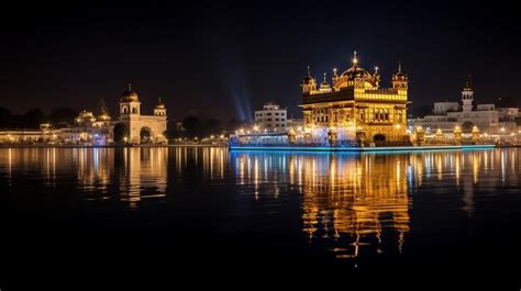 Premium AI Image | Night view of Golden Temple Harmandir Sahib