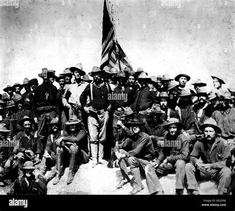 Theodore Roosevelt (1858-1919) and his rangers on San Juan Hill 1898 ...