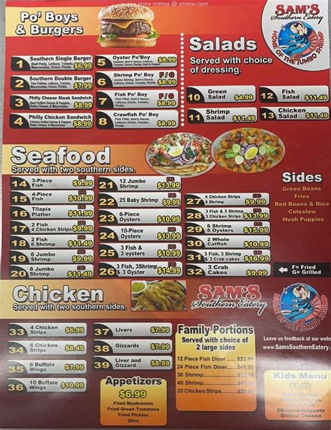 Menu at Sam's Southern Eatery restaurant, Hutchinson