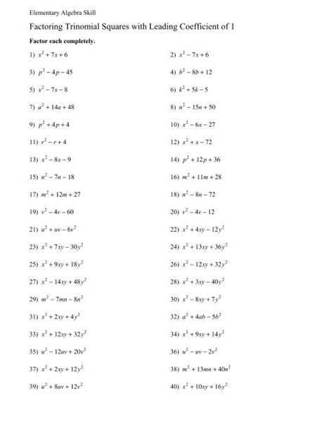 perfect square trinomial worksheet kuta