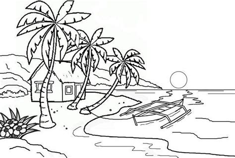 Gambar Pemandangan Pantai Yang Belum Diwarnai | Sketsa, Gambar, Pemandangan