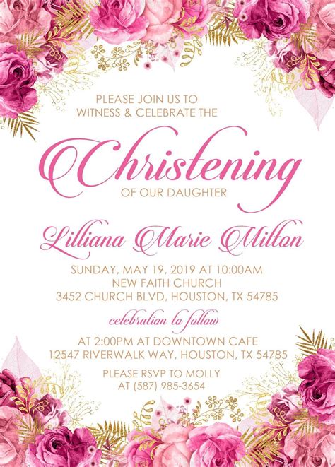 Pink And Gold Christening Invitations — Party Beautifully