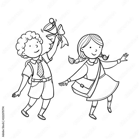 hand drawing vector school clip art with kids. Children run happily to ...