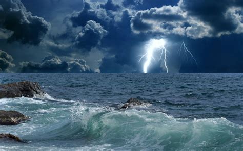 Download Horizon Sea Cloud Ocean Lightning Storm Earth Blue Nature Sky ...