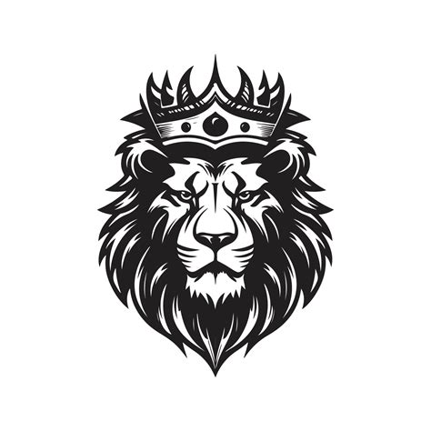 lion with a crown, vector concept digital art, hand drawn illustration ...