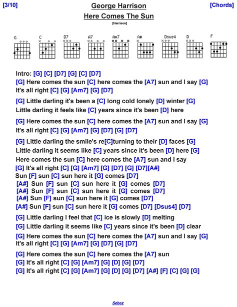 George Harrison - Here Comes the Sun | Lyrics and chords, Song lyrics ...