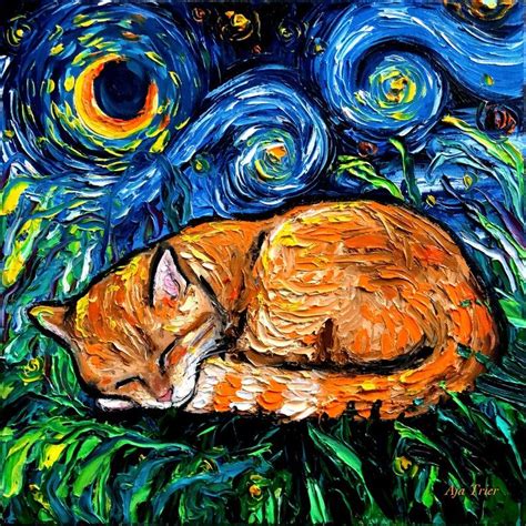 Orange Tabby Cat Art Starry Night Art Print picture by Aja choose size ...