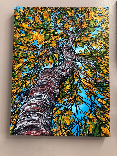 Blossoming Autumn Birch Tree, 18x24 Original Acrylic Painting by Tracy ...