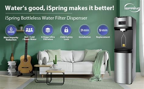 iSpring DS4S Bottleless Water Filter Dispenser, Self Cleaning, Hot ...