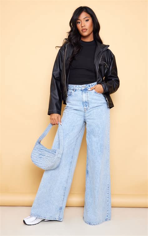 Tall Vintage Wash Baggy Long Leg Wide Leg Jeans | PrettyLittleThing QA