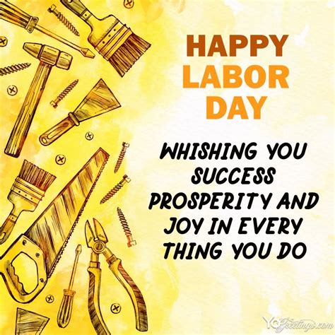 a happy labor day card with tools and text that reads, wishing you ...