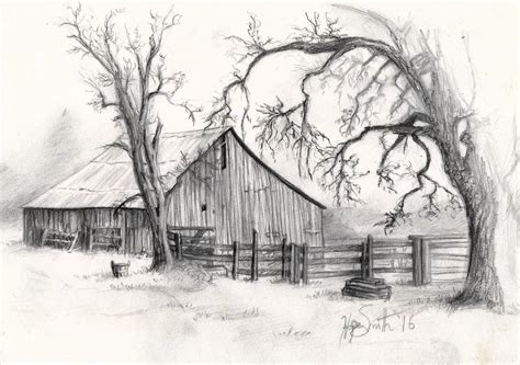 I used a pic off Google as reference for this barn drawing. Pencil and ...