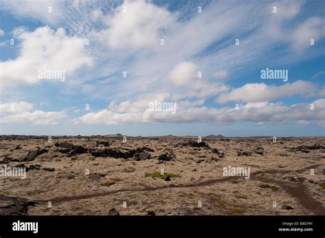 Iceland: landscape with lava fields in Reykjanes Peninsula, large ...