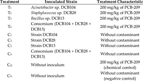 Treatments evaluated in the bioaugmentation process of PCBs. | Download ...