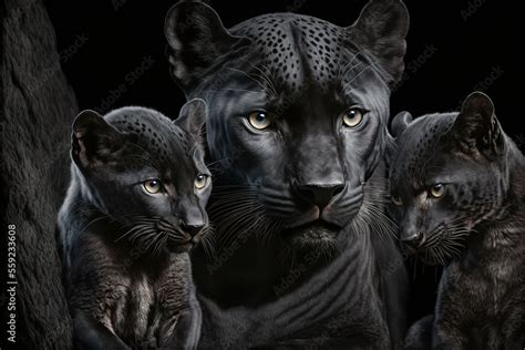 three black panther cubs are standing together in the dark, with their ...