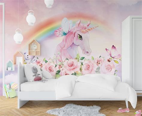 Unicorn and Rainbow Wallpaper for Girls Room Decor