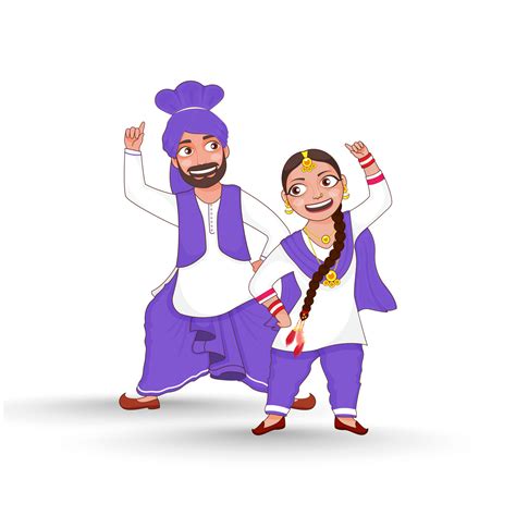 Cheerful Punjabi Couple Performing Bhangra Dance In Traditional Attire ...