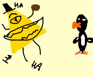 Bill Cipher laughing at a noot - Drawception