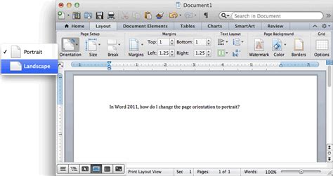 MS Word 2011 for Mac: Change the page orientation to landscape