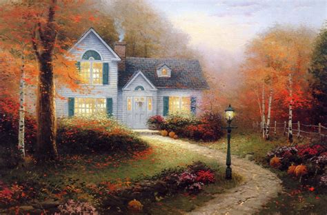 HD wallpaper thomas kinkade kincaid pattern painting autumn light ...