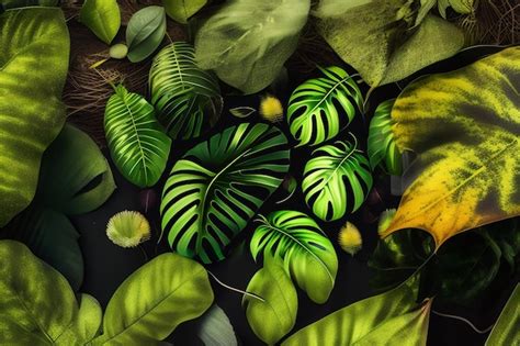 Premium AI Image | A collection of tropical plants with green leaves on ...