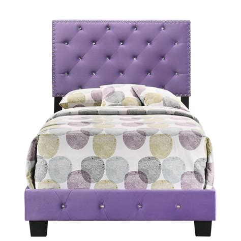 Glory Furniture Suffolk Velvet Upholstered Twin Bed in Purple | Cymax ...