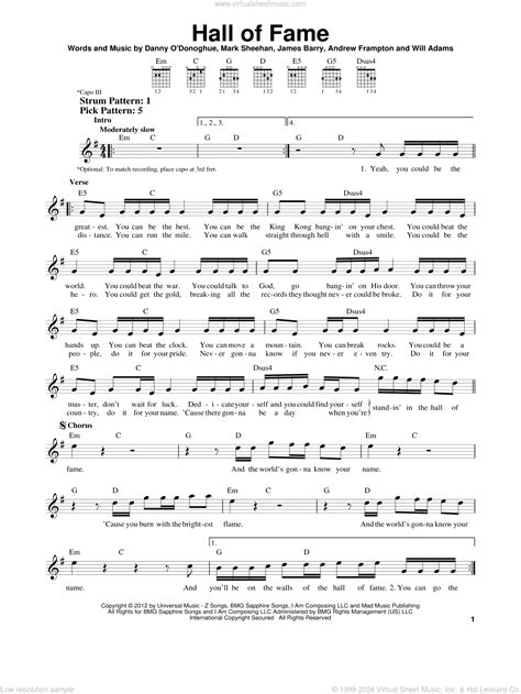 Hall Of Fame sheet music for guitar solo (chords) (PDF)