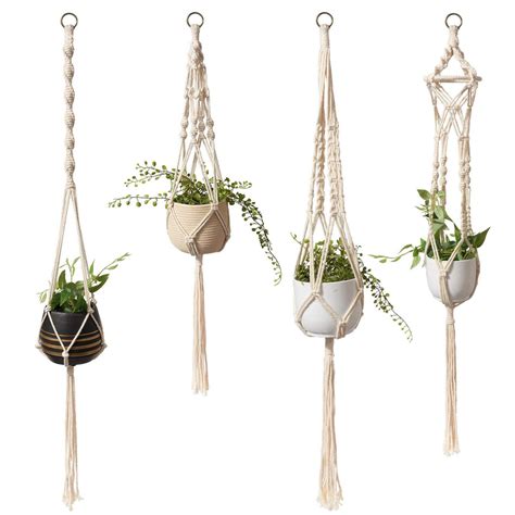 Boho Macrame Plant Hangers Set of 4 | Timeyard