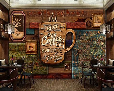 Custom Food Store, wood Pattern Coffee, 3D Retro Mural For The ...