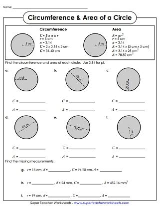 Finding Area And Cirference Of A Circle Worksheet - Worksheets For ...