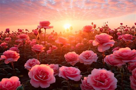 Premium AI Image | field of roses at sunset