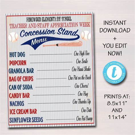 Concession Stand Menu Template Word