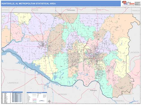 Huntsville, AL Metro Area Wall Map Color Cast Style by MarketMAPS ...