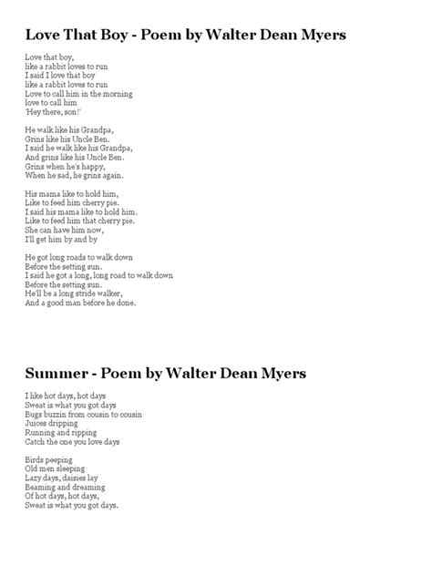 Walter Dean Myers Poems | PDF