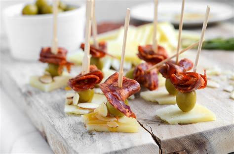 Chorizo, Manchego and Olive Skewers