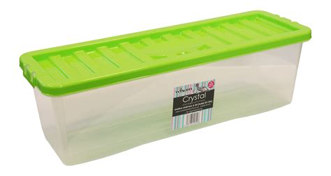 Shallow shelf clear plastic cd storage box with lime coloured lid ...