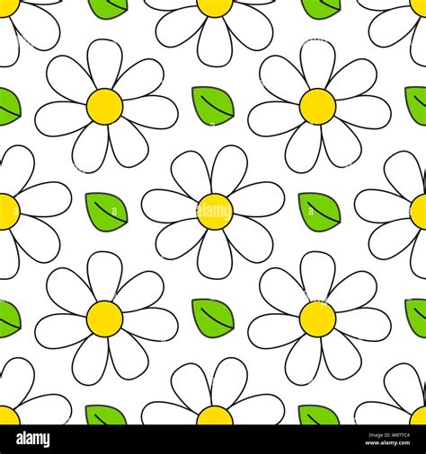 Daisy Cute Seamless Pattern. Floral Retro Style Simple Motif. White ...