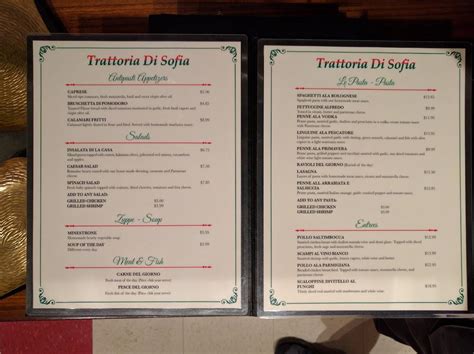 Menu at Trattoria Di Sofia restaurant, Montrose