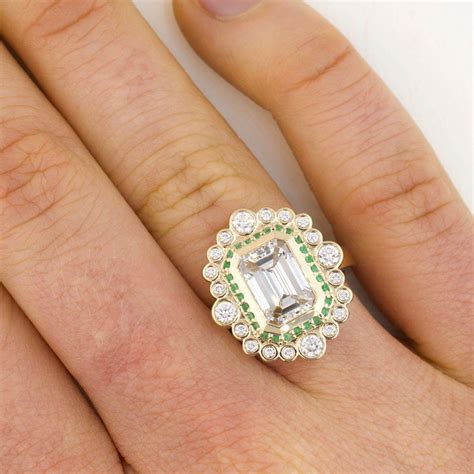 Emerald Cut Diamond Double Halo Art Deco Ring | Custom Engagement Rings