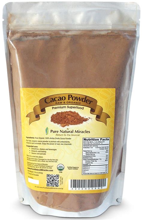 Pure Natural Miracles Raw Organic Cacao Powder Best Unsweetened Cocoa ...