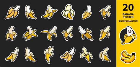 Banana Set Sticker Cartoon Style. Banana icon set. 15923249 Vector Art ...