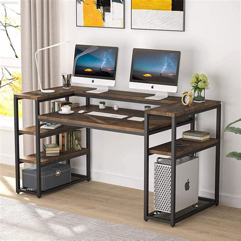 Tribesigns 63 inch Computer Desk with Open Storage Shelves, Large ...