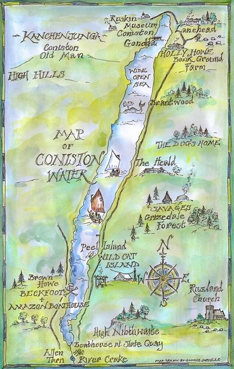 "Swallows and Amazons map of Coniston Water" by Sophie Neville | Redbubble