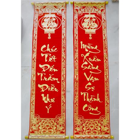 Cặp liễn nhung câu đối đỏ trang trí-Chúc Tết -Tết đến | Shopee Việt Nam