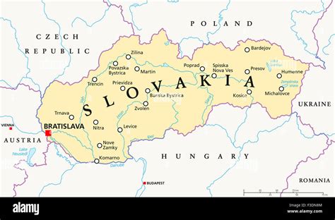 Slovakia political map with capital Bratislava, national borders ...