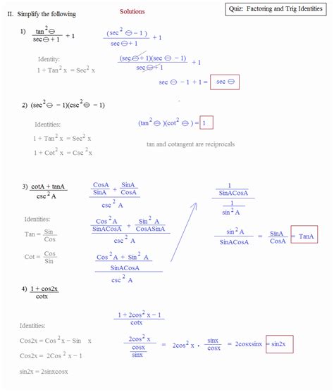 50 Double Angle Identities Worksheet